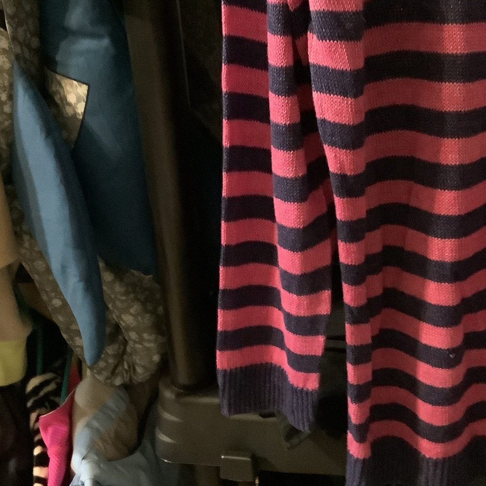 Talbots Vibrant Pink and Navy Striped Sweater, Linen, XL - Picture 5 of 9